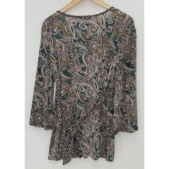 Carole Little Paisley Flared Slv‎ Liquid Knit Tie Back Blouse XL Boho Preppy Y2K - Picture 2 of 9